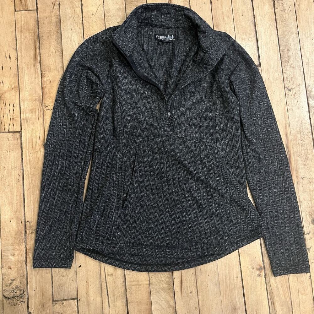 Kyodan Outdoor Herringbone Quarter Zip Sweatshirt Gray Pullover Women S